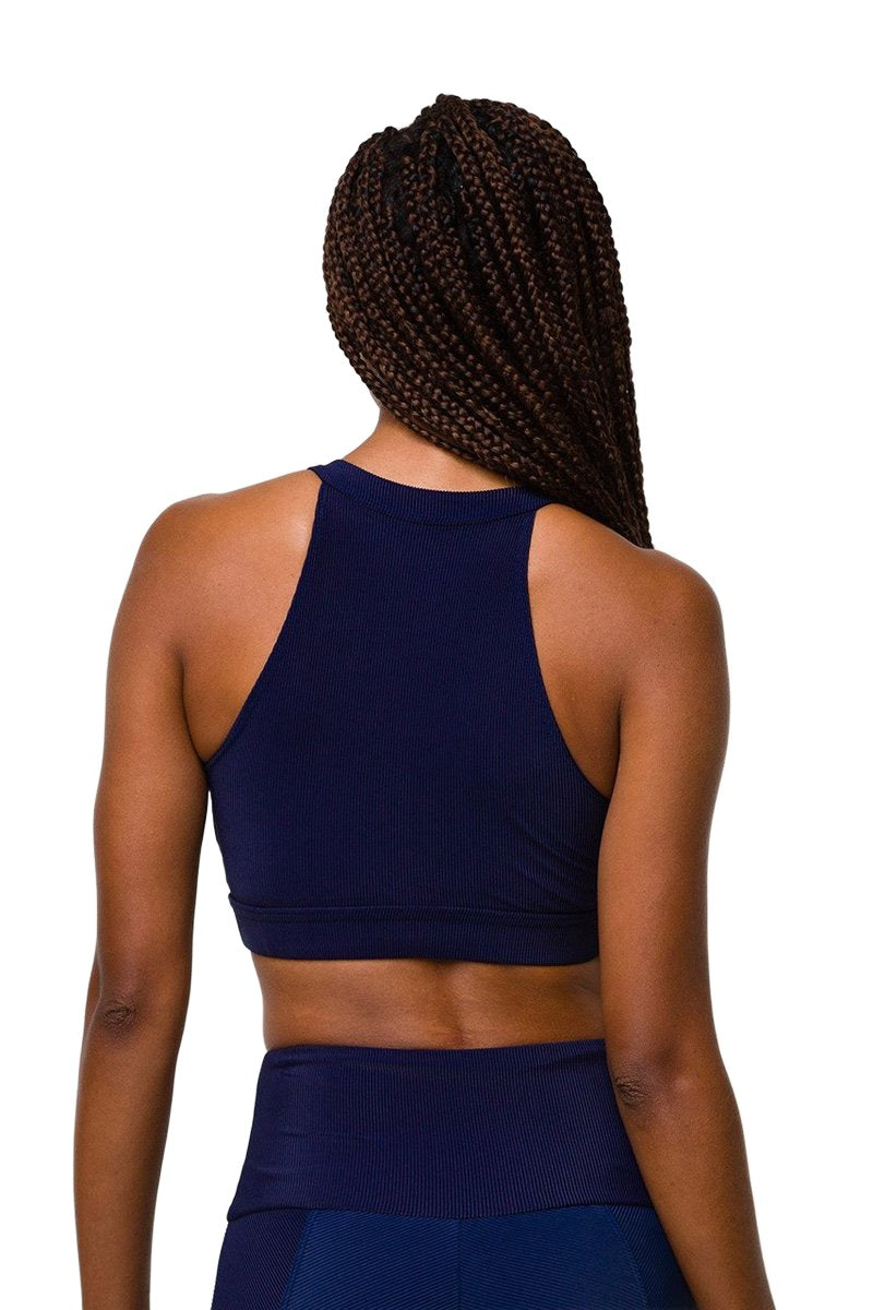 Onzie High Neck Ribbed Cropped Top 3789 - Marine Rib - Back View