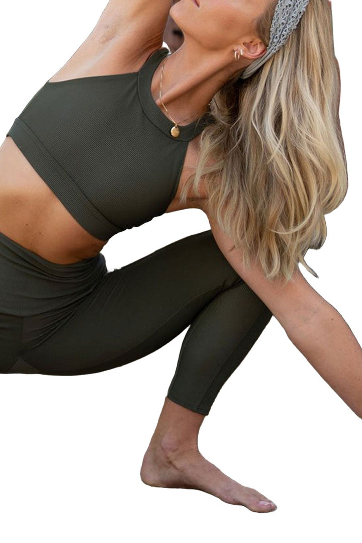 Onzie High Neck Ribbed Cropped Top 3789 - Olive - Rare View