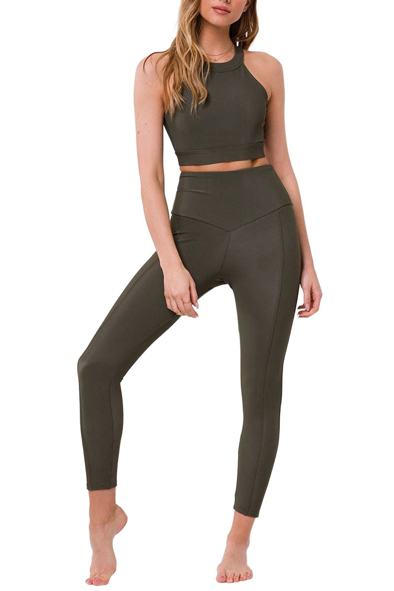 Onzie High Neck Ribbed Cropped Top 3789 - Olive - Full View