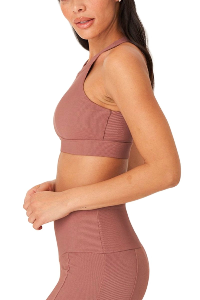 Onzie High Neck Ribbed Cropped Top 3789 - Toast Rib - Side View