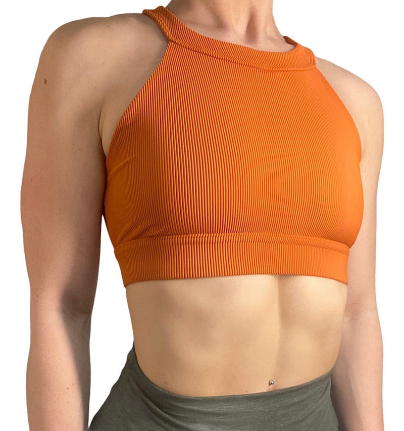 Onzie High Neck Cropped Top 3789 - Pumpkin Rib - front view