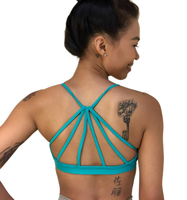Onzie Hot Yoga Triangle Bra 378 With Trim - Aqua - Back View