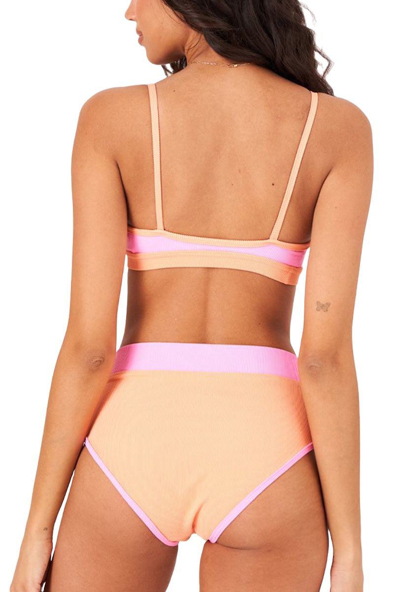 Onzie Yoga Colorblock Swim Bra Top 3790 - Bubble Gum/Cantaloupe - Back View