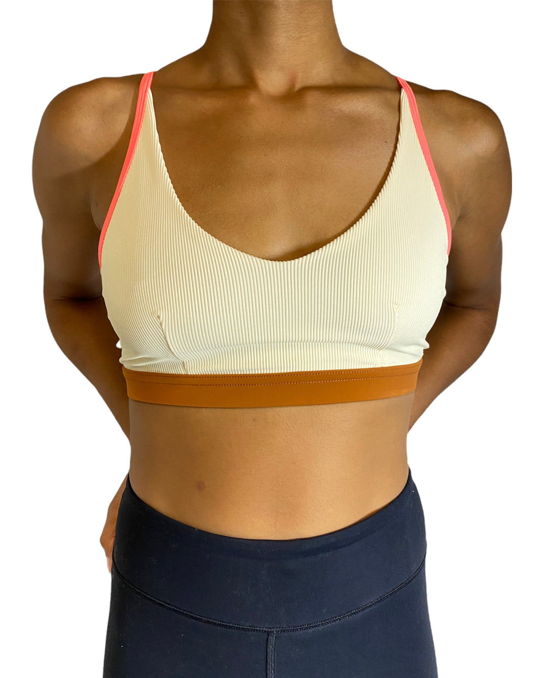 Onzie Yoga Colorblock Swim Bra Top 3790 - Ivory/Neon - Front View