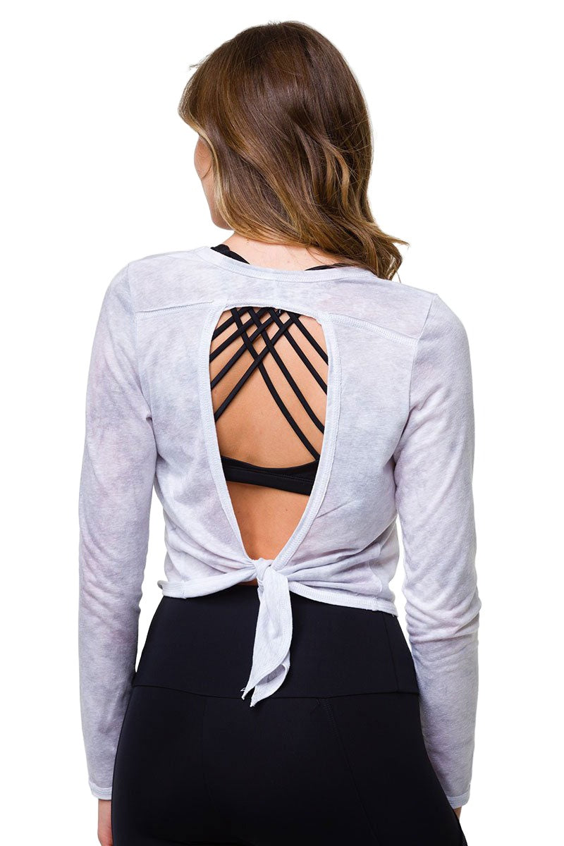 Onzie Vintage Long Sleeve Tie Back Top 3795 - cloud - rear view