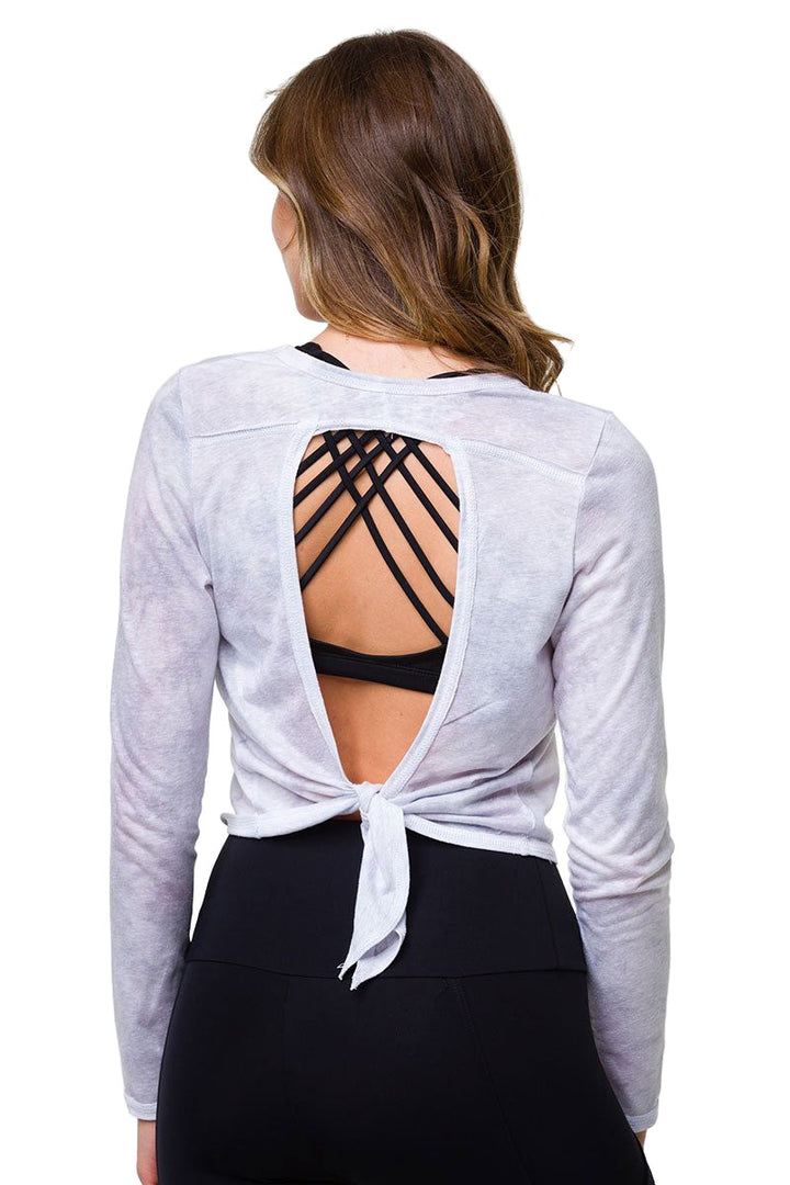 Onzie Vintage Long Sleeve Tie Back Top 3795 - cloud - rear view