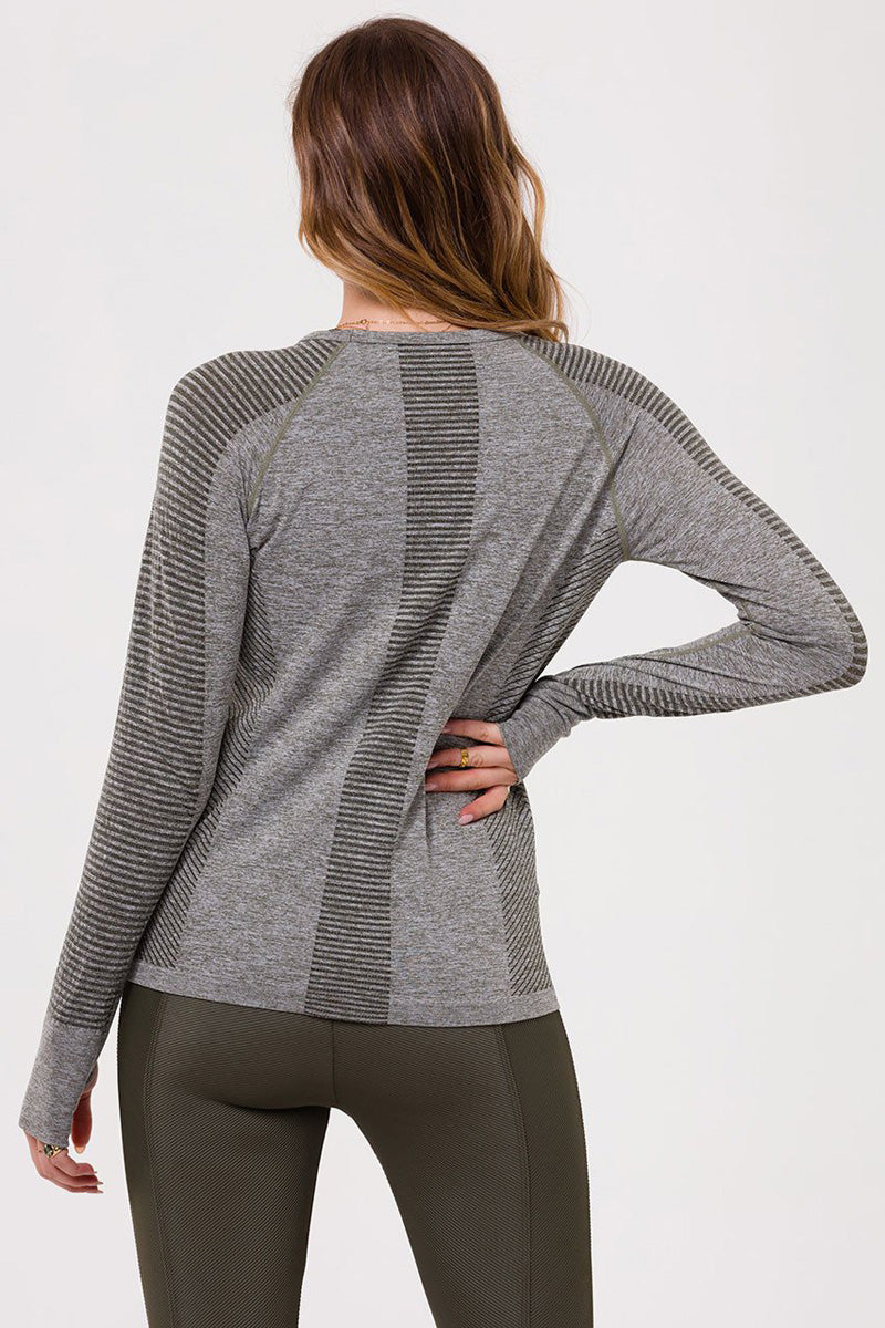Onzie Long Sleeve Seamless Top 3801 - Olive - rear view