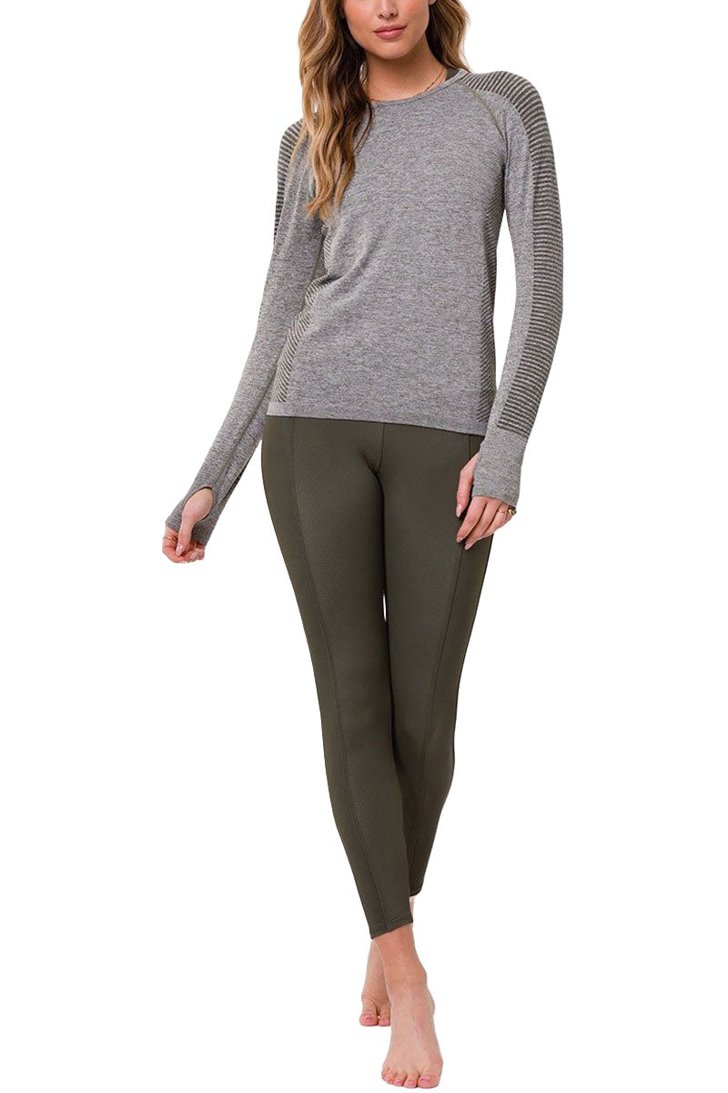 Onzie Long Sleeve Seamless Top 3801 - Olive - front view