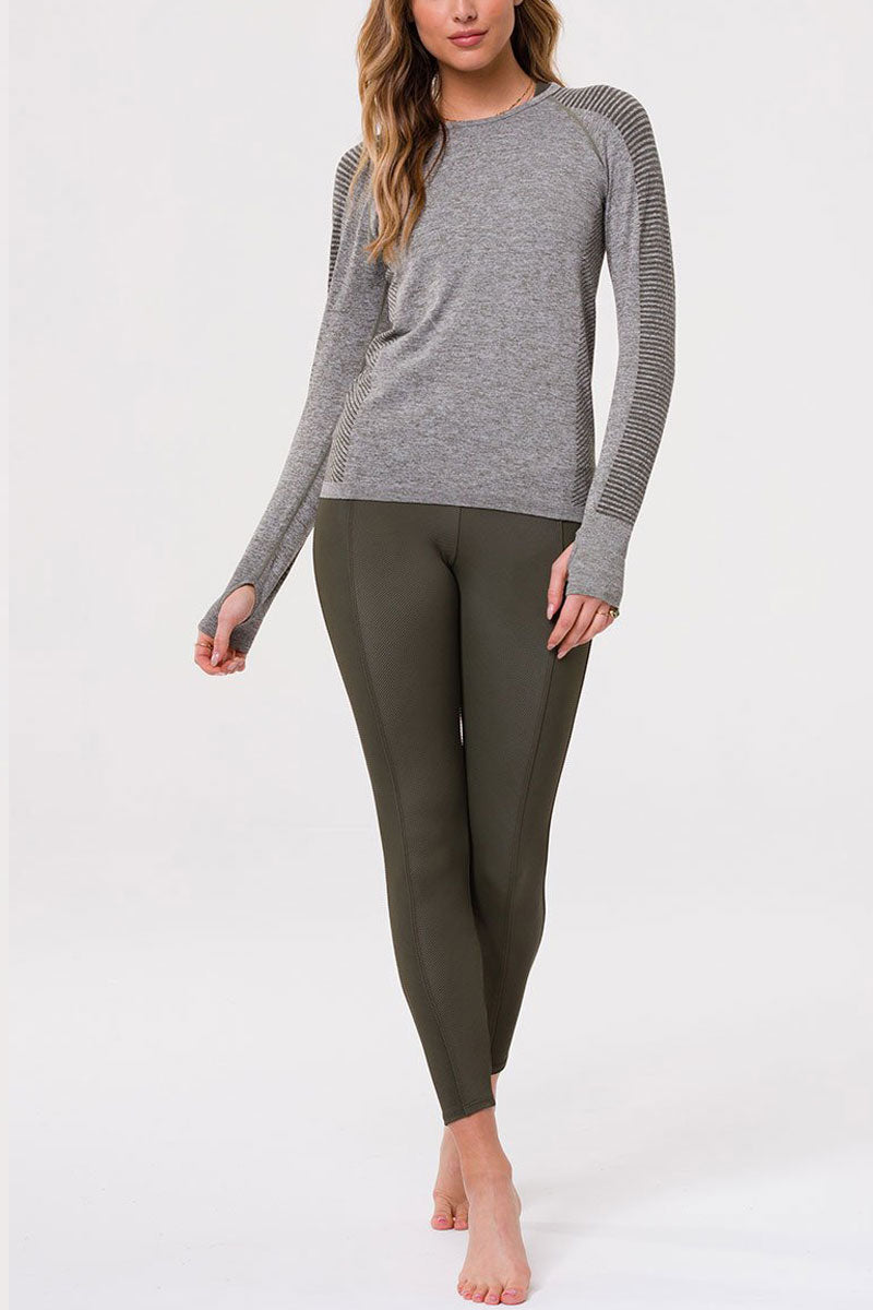 Onzie Long Sleeve Seamless Top 3801 - Olive - front view
