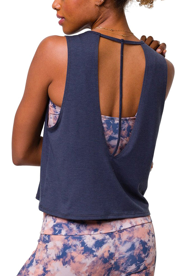 Onzie Flow Yoga Loose Cut Out Tank 3806 - Ombre Blue - Back View