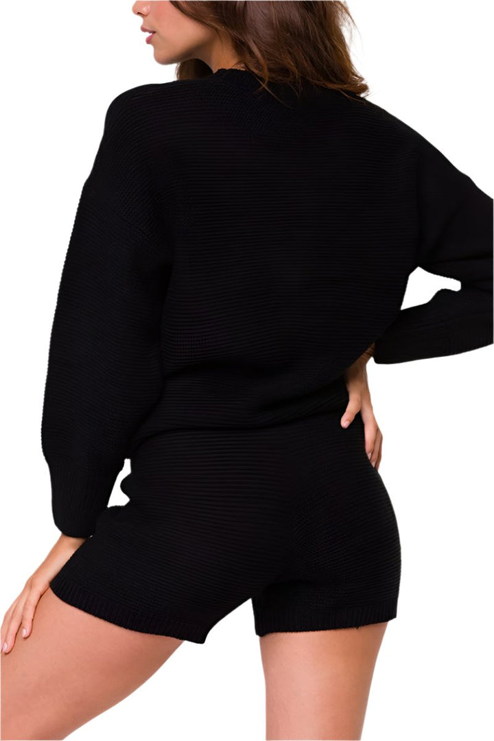 Onzie Cozy Knit Cuffed Sleeves Sweater For Women’s - Black - Back Side View
