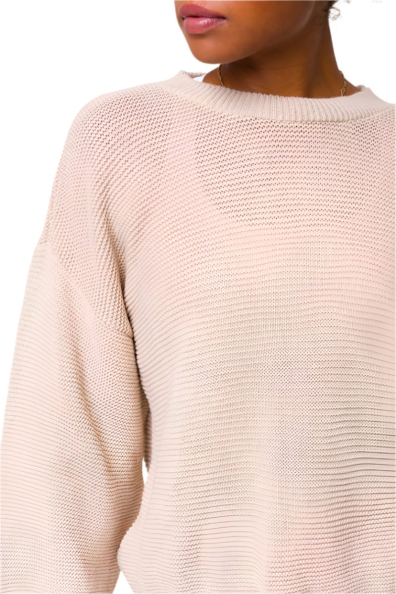 Onzie Cozy Knit Cuffed Sleeves Sweater For Women’s - Cuban Sand - Front Rear View