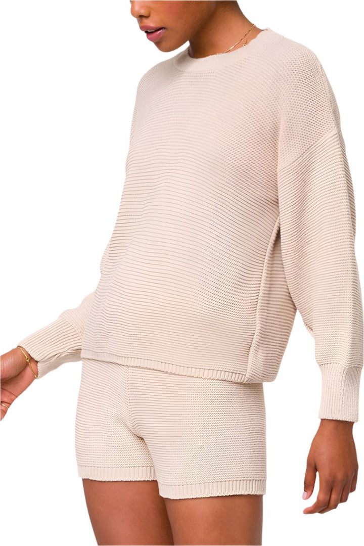 Onzie Cozy Knit Cuffed Sleeves Sweater For Women’s - Cuban Sand - Side View