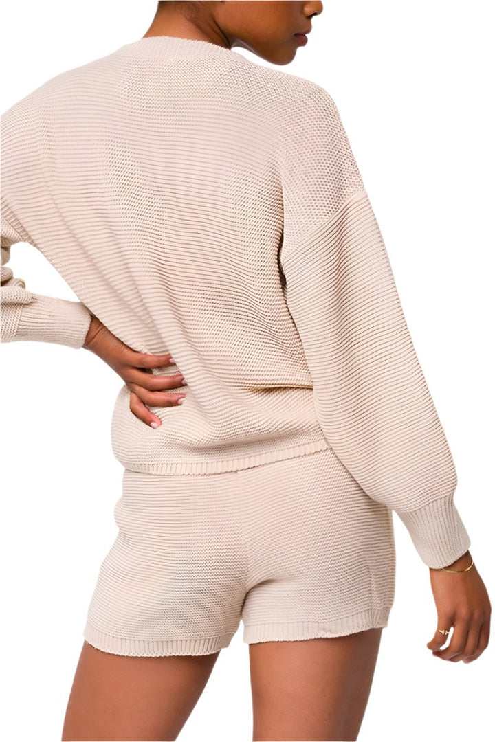 Onzie Cozy Knit Cuffed Sleeves Sweater For Women’s - Cuban Sand - Back View