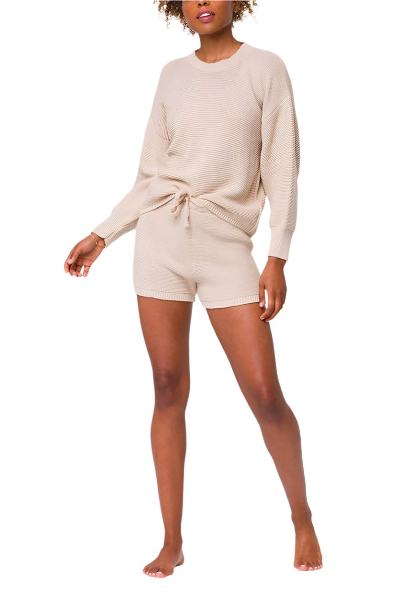 Onzie Cozy Knit Cuffed Sleeves Sweater For Women’s - Cuban Sand - Front View