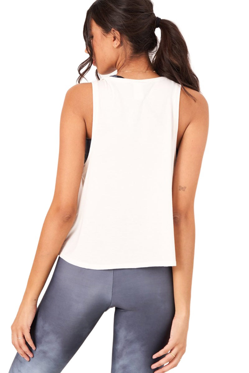 Onzie Flow Tri Blend Yoga Tank Top 3814 - White - Rear View