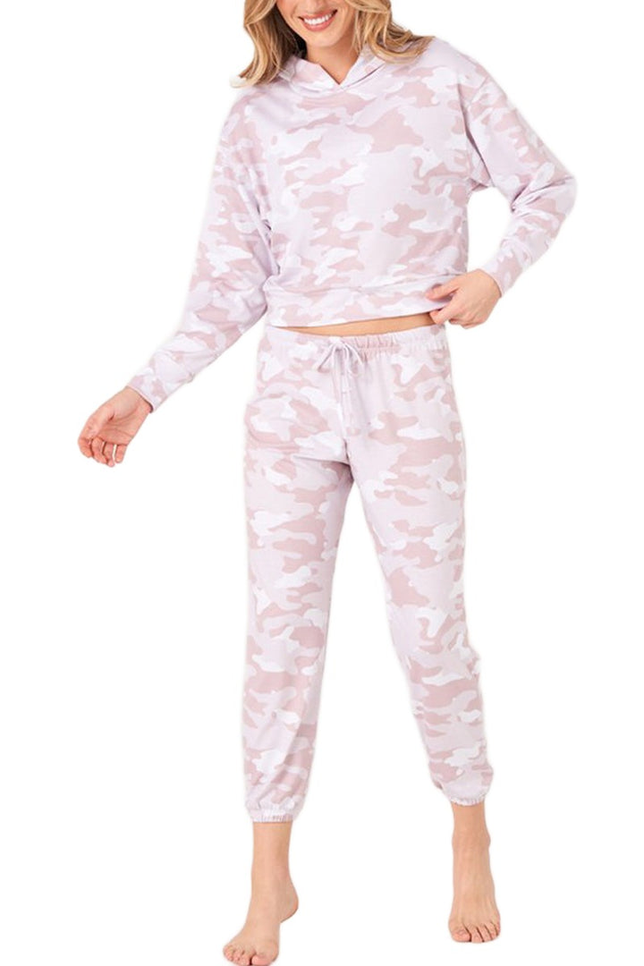 Onzie Flow Weekend French Terry Crop Hoodie 3815 - Beige Camo - Full View