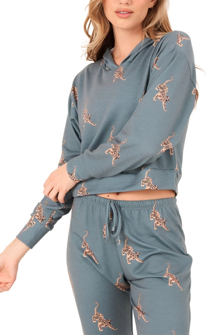Onzie Flow Weekend French Terry Crop Hoodie 3815 - Pale Cacti Tiger