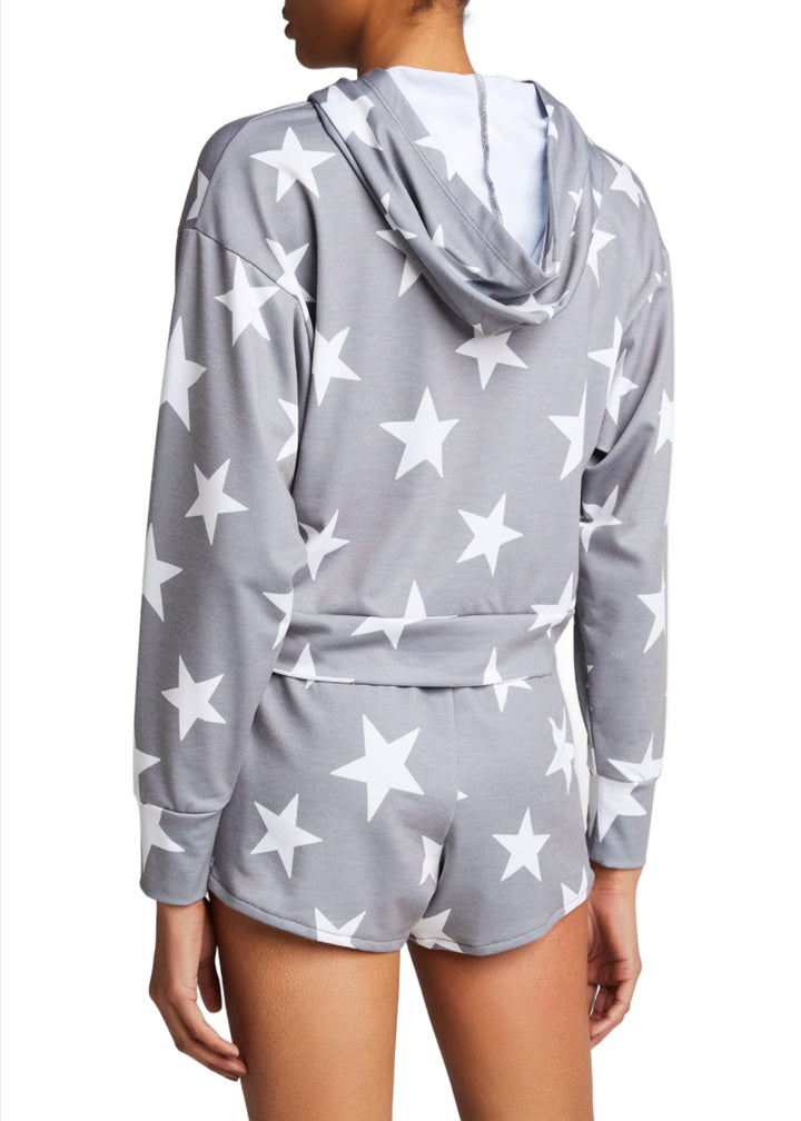 Onzie Flow Weekend French Terry Crop Hoodie 3815 - Grey Tan Stars