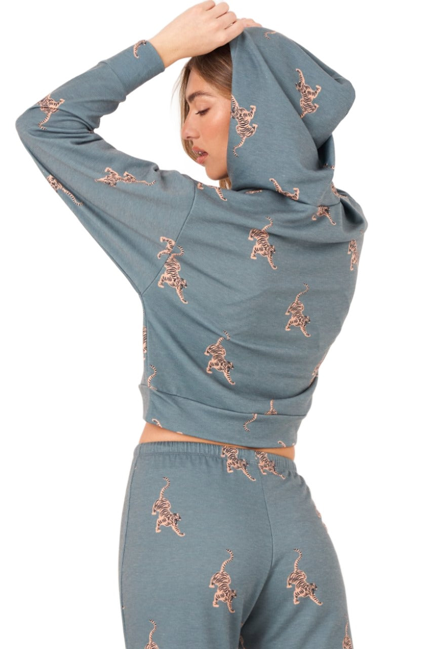 Onzie Flow Weekend French Terry Crop Hoodie 3815 - Pale Cacti Tiger