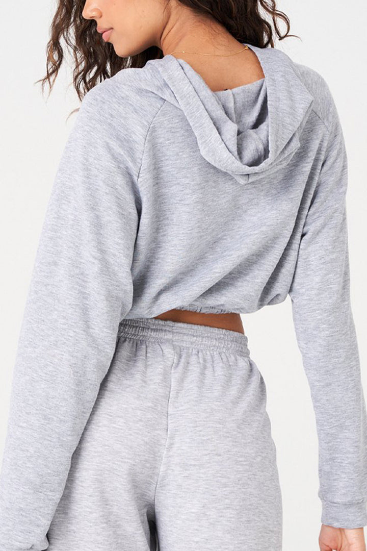 Onzie Flow Cinch Crop Hoodie 3816 - Heather Grey - Back View