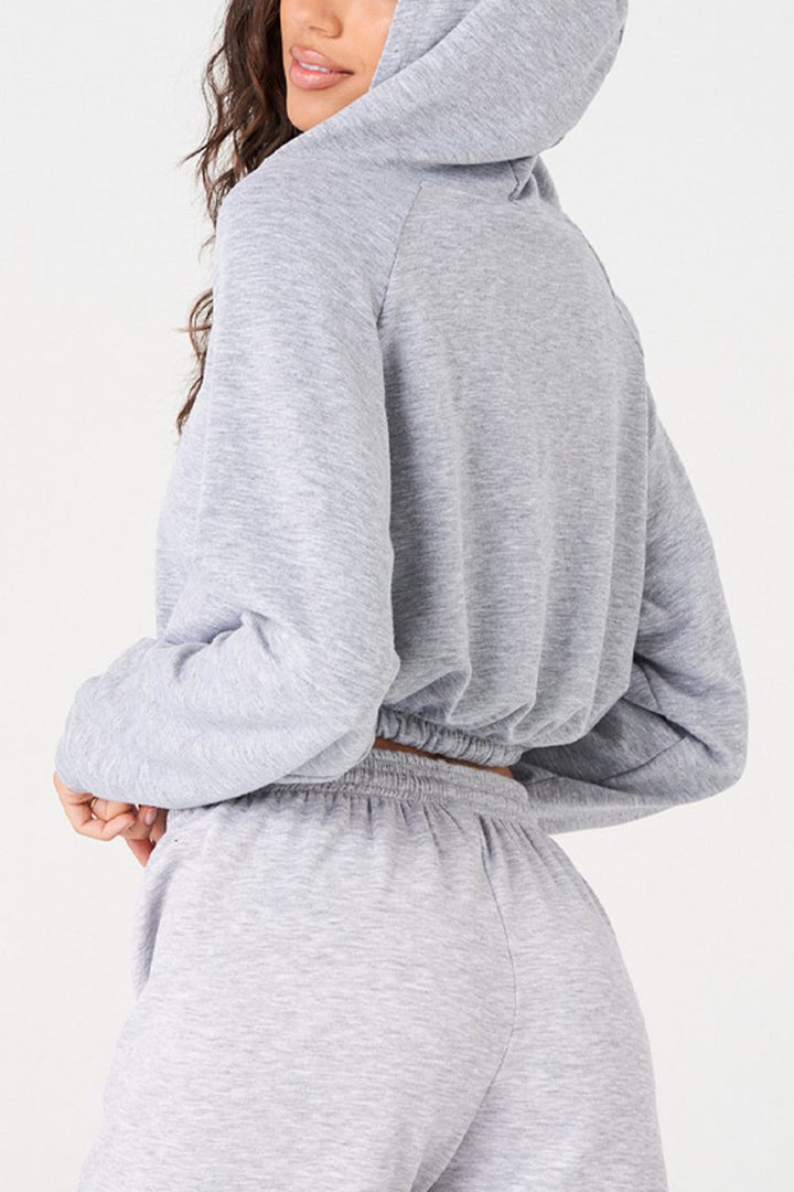 Onzie Flow Cinch Crop Hoodie 3816 - Heather Grey - Rear View