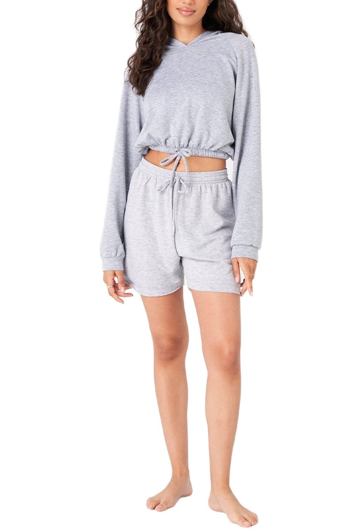 Onzie Flow Cinch Crop Hoodie 3816 - Heather Grey - Front Full View
