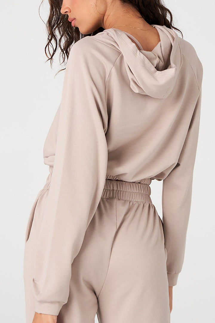 Onzie Flow Cinch Crop Hoodie 3816 - Taupe - Back View