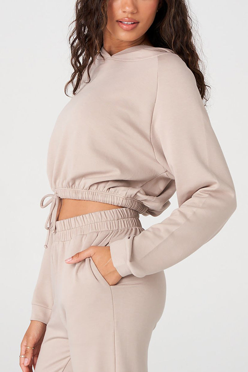 Onzie Flow Cinch Crop Hoodie 3816 - Taupe - Rear View
