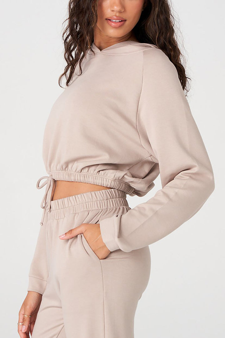 Onzie Flow Cinch Crop Hoodie 3816 - Taupe - Rear View