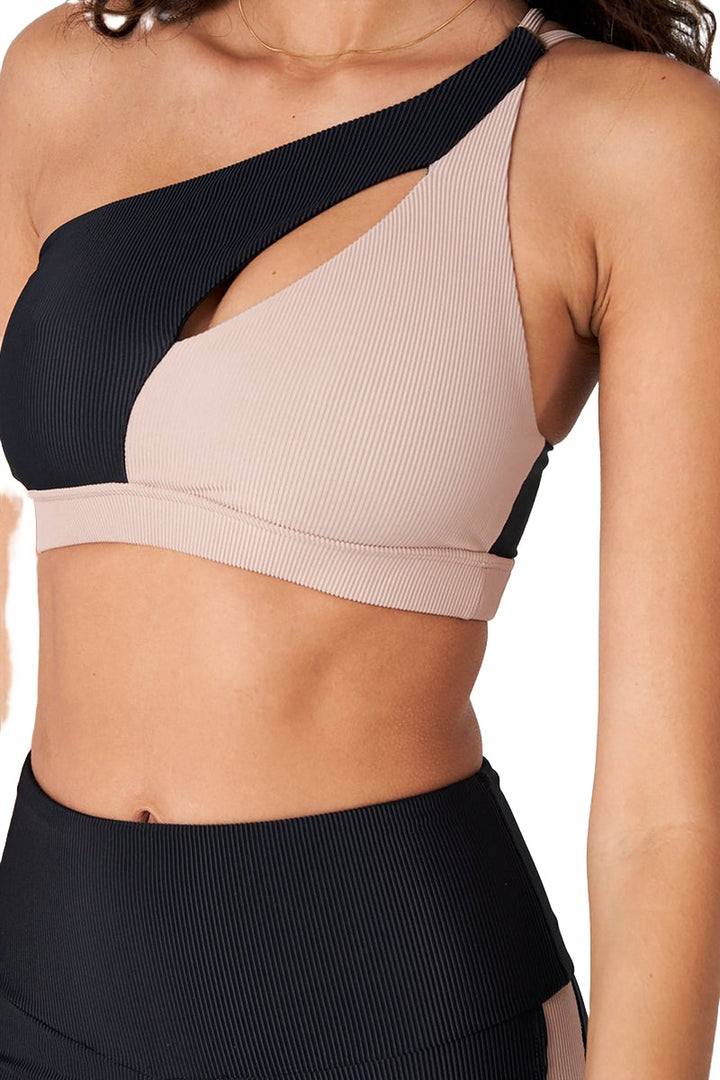 Onzie Hot Yoga Sutra Bra 3822 - Black/Taupe Rib - Rear View