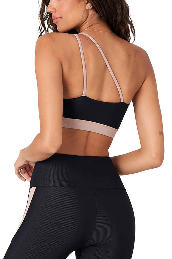 Onzie Hot Yoga Sutra Bra 3822 - Black/Taupe Rib - Rear View
