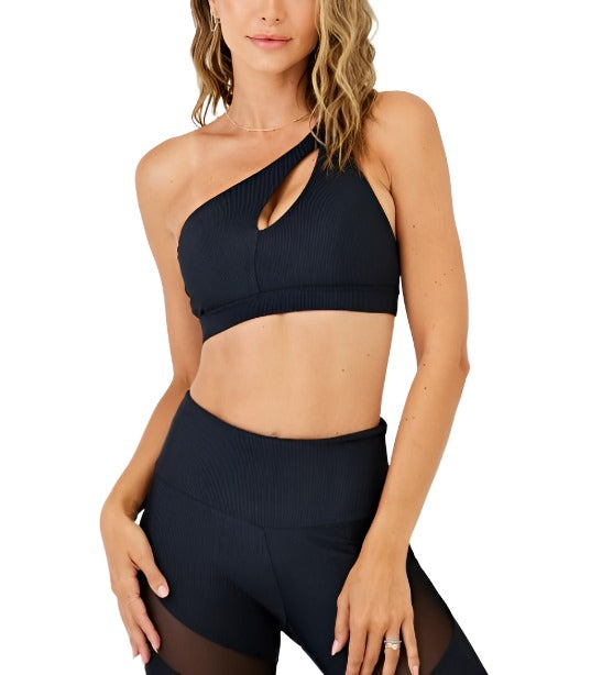 Onzie Hot Yoga Sutra Bra 3822 - Black Rib - Front View