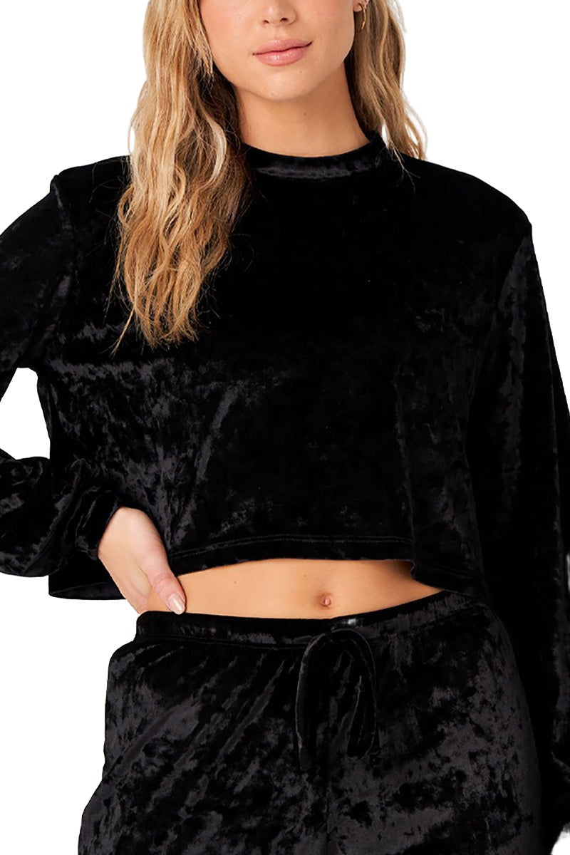 Onzie Velvet Crop Top 3823 - Black Velvet - Rear View