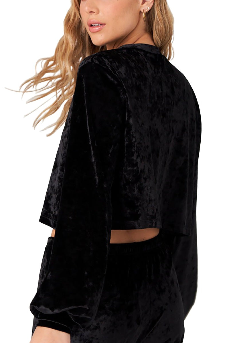 Onzie Velvet Crop Top 3823 - Black Velvet - Side View