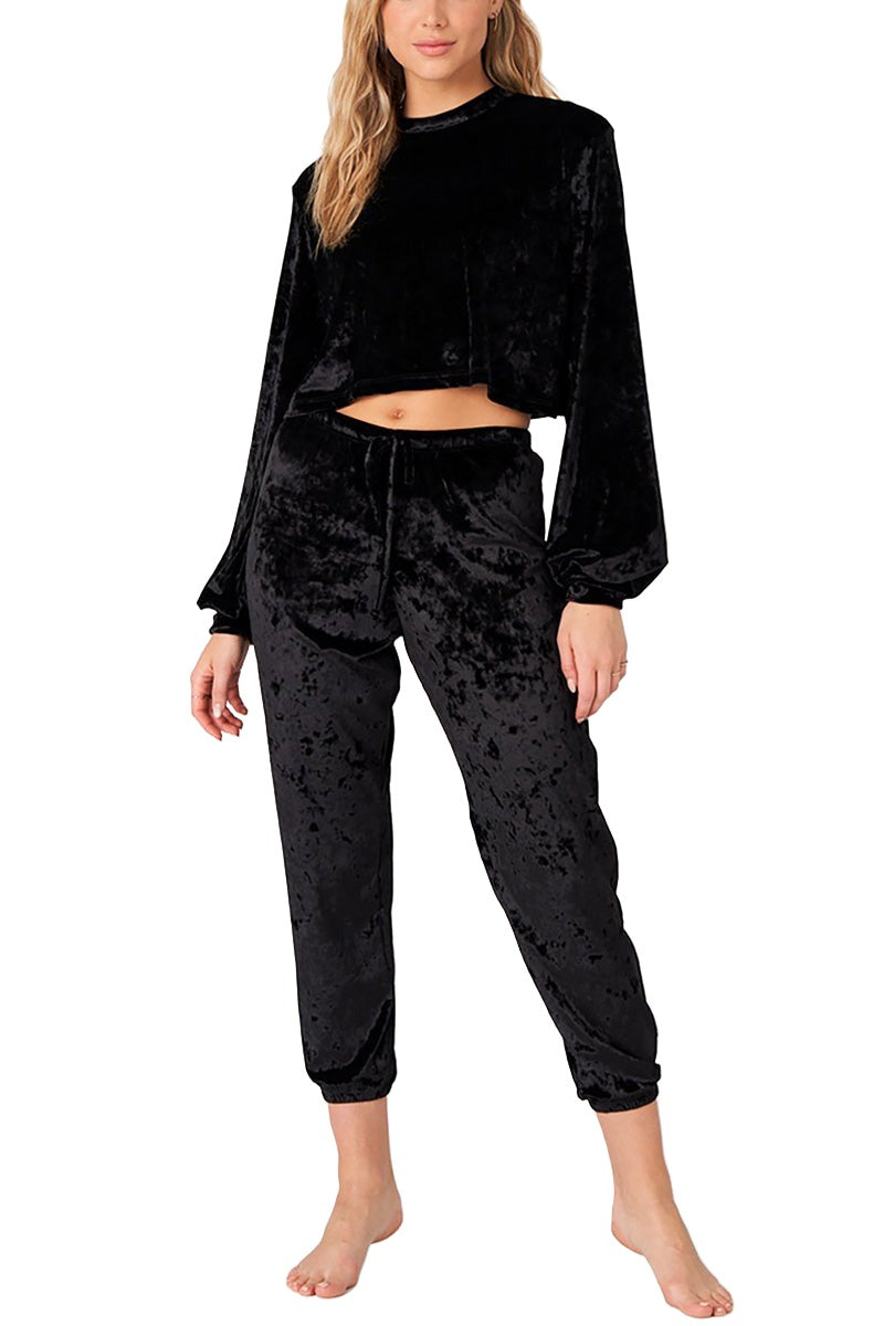 Onzie Velvet Crop Top 3823 - Black Velvet - Front View