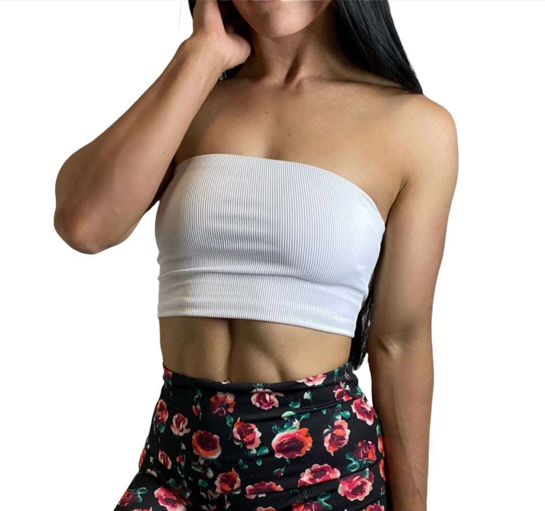 Onzie Yoga Ribbed Bandeau 3839 - White Rib - Front View