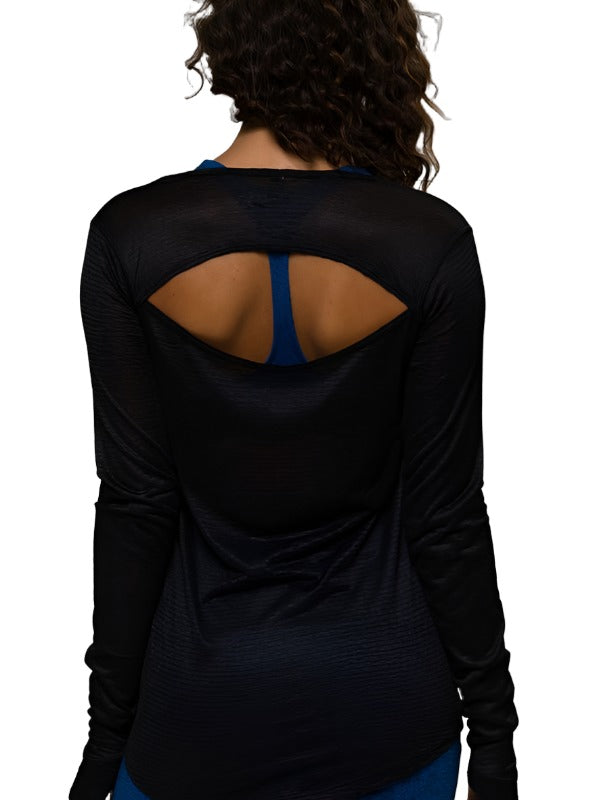 Onzie Hot Yoga Wave Long Sleeve Top 385 - Black - rear view