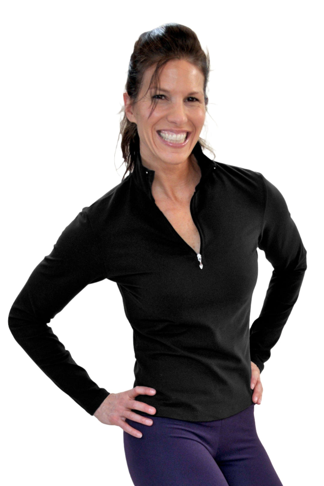 One Step Ahead Half Zip Long Sleeve 20163 - black - Front view