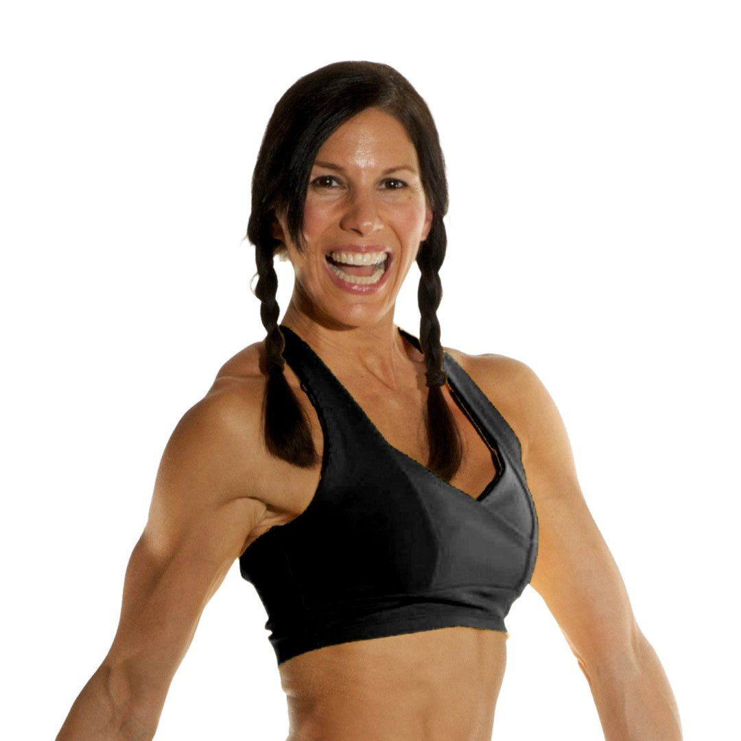 Final Sale! Bia Brazil Activewear Cross Back Bra Top - Black - Front Side View