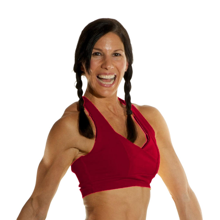 Final Sale! Bia Brazil Activewear Cross Back Bra Top - Red - Front Side View