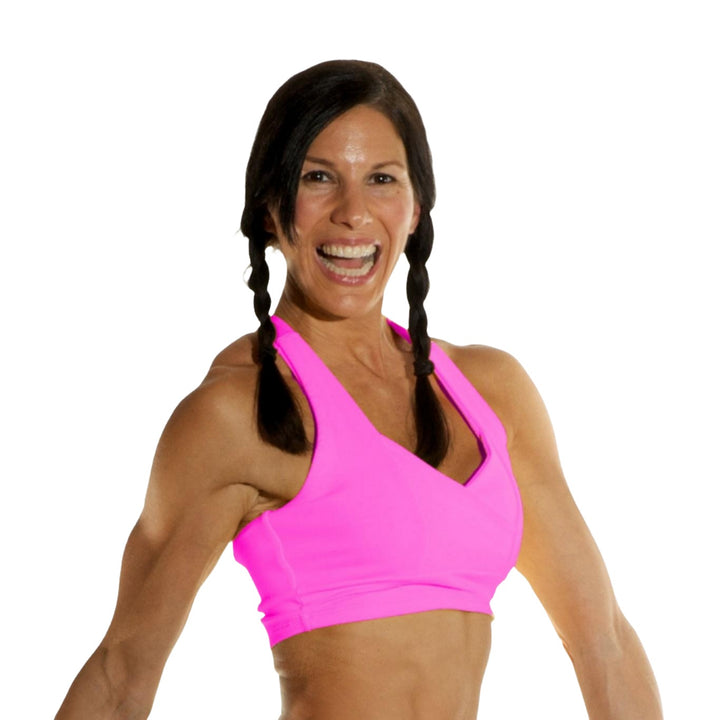 Final Sale! Bia Brazil Activewear Cross Back Bra Top - Bubble Gum Pink - Front Side View