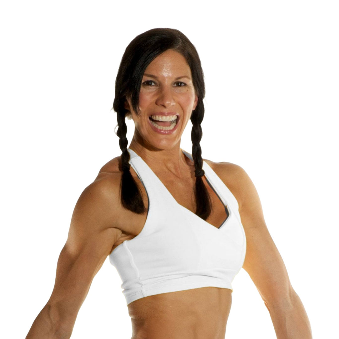 Final Sale! Bia Brazil Activewear Cross Back Bra Top - White - Front Side View