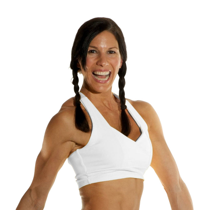 Final Sale! Bia Brazil Activewear Cross Back Bra Top - White - Front Side View