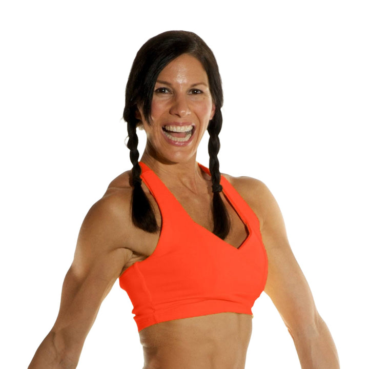 Final Sale! Bia Brazil Activewear Cross Back Bra Top - Orange - Front Side View