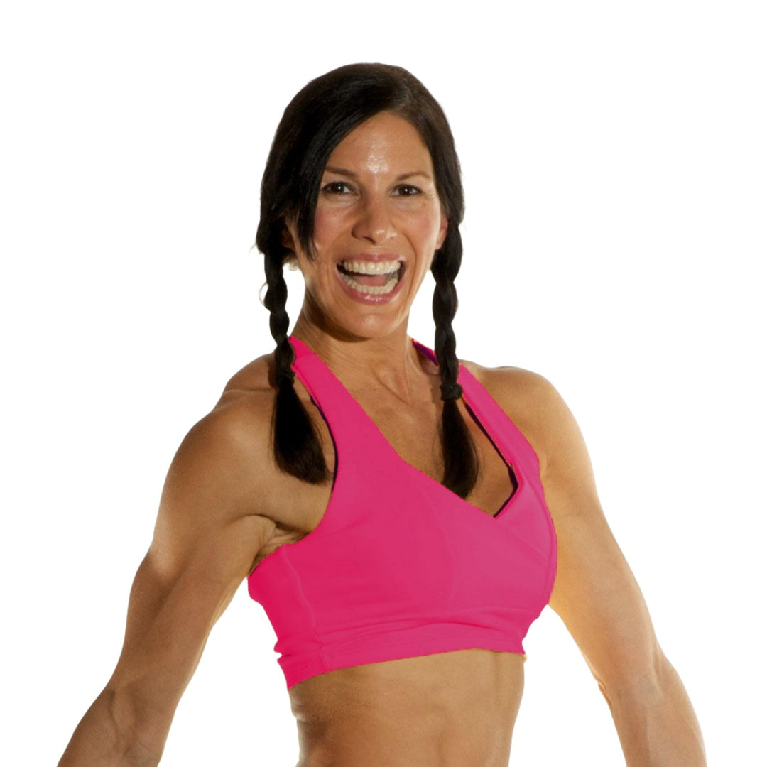 Final Sale! Bia Brazil Activewear Cross Back Bra Top - Pink - Front Side View