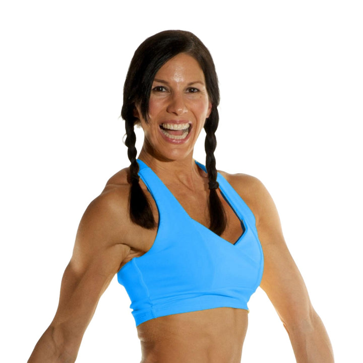 Final Sale! Bia Brazil Activewear Cross Back Bra Top - Turquoise - Front Side View