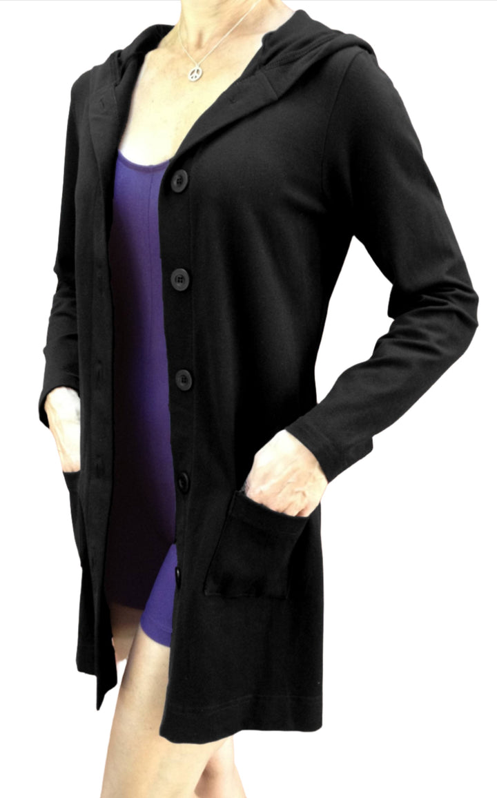 One Step Ahead Long Hooded Jacket 2629 - Black  - front view