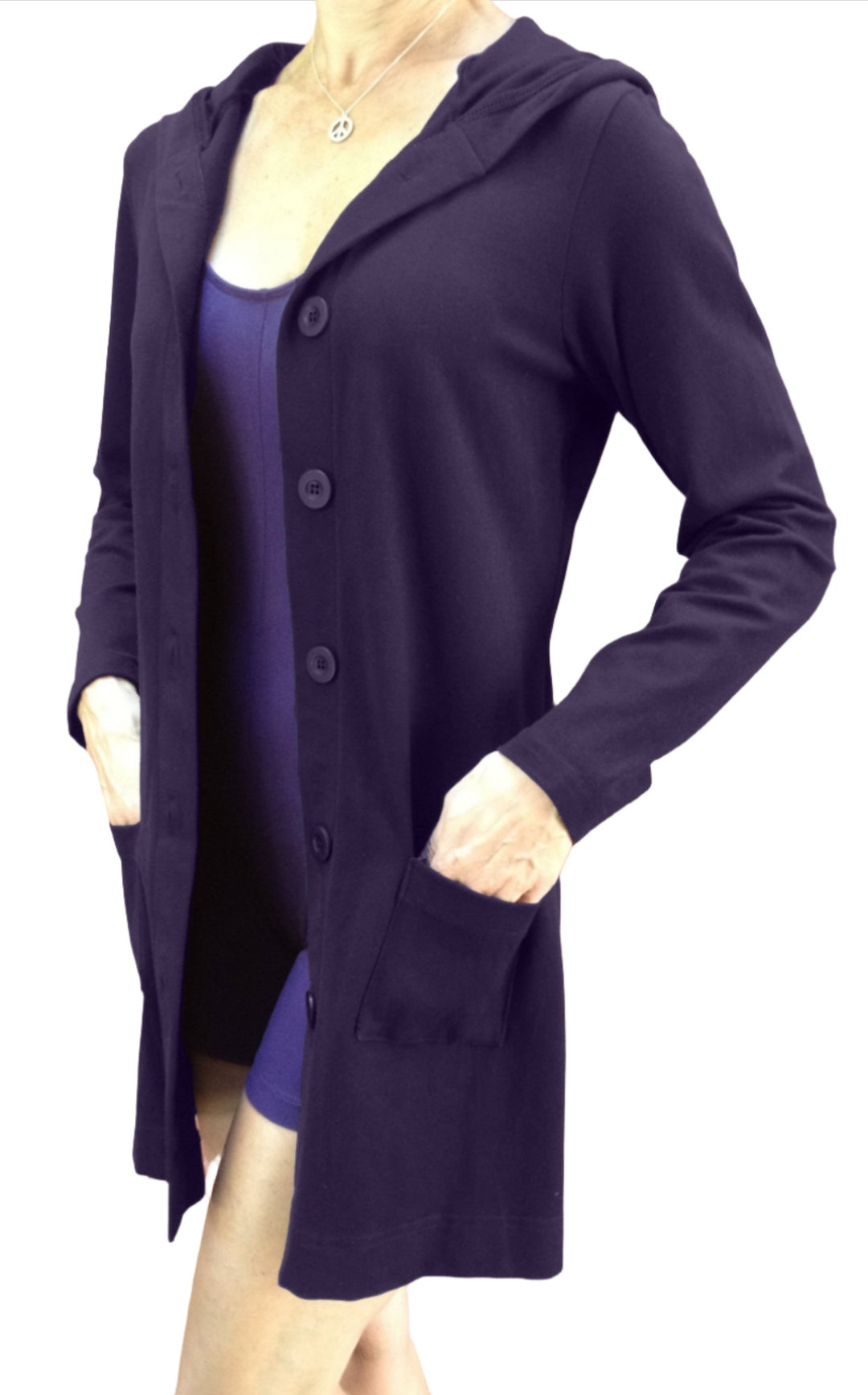 One Step Ahead Long Hooded Jacket 2629 - Eggplant  - front view