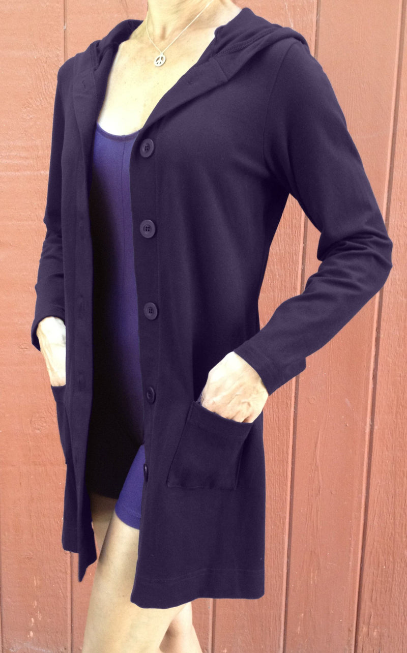 One Step Ahead Long Hooded Jacket 2629 - Eggplant  - front view